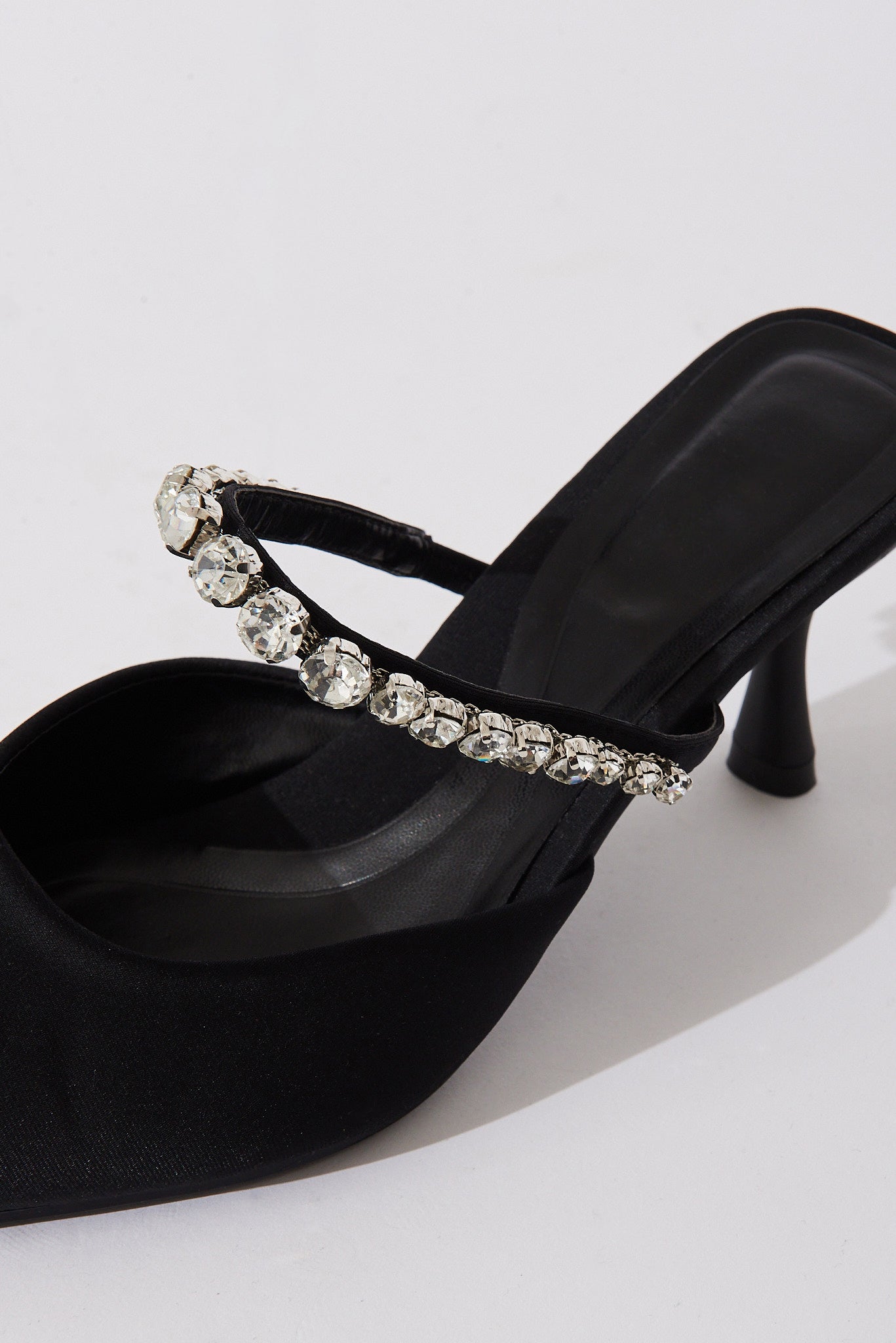 Black Suede & Silver Rhinestone Peep Toe Heels – Unique Vintage